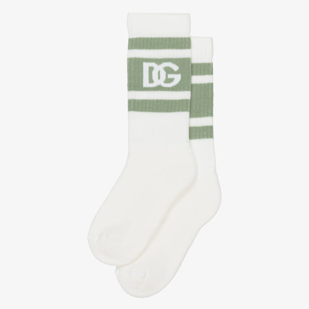 Dolce & Gabbana-Boys Ivory & Green Cotton DG Logo Socks | Childrensalon Outlet