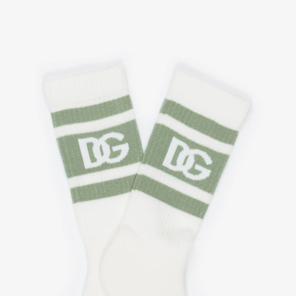 Dolce & Gabbana-Boys Ivory & Green Cotton DG Logo Socks | Childrensalon Outlet