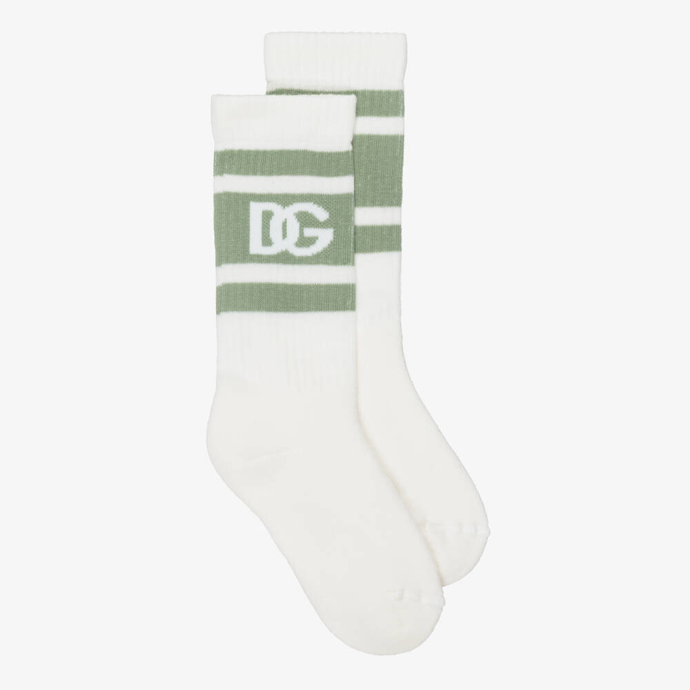 Dolce & Gabbana-Boys Ivory & Green Cotton DG Logo Socks | Childrensalon Outlet