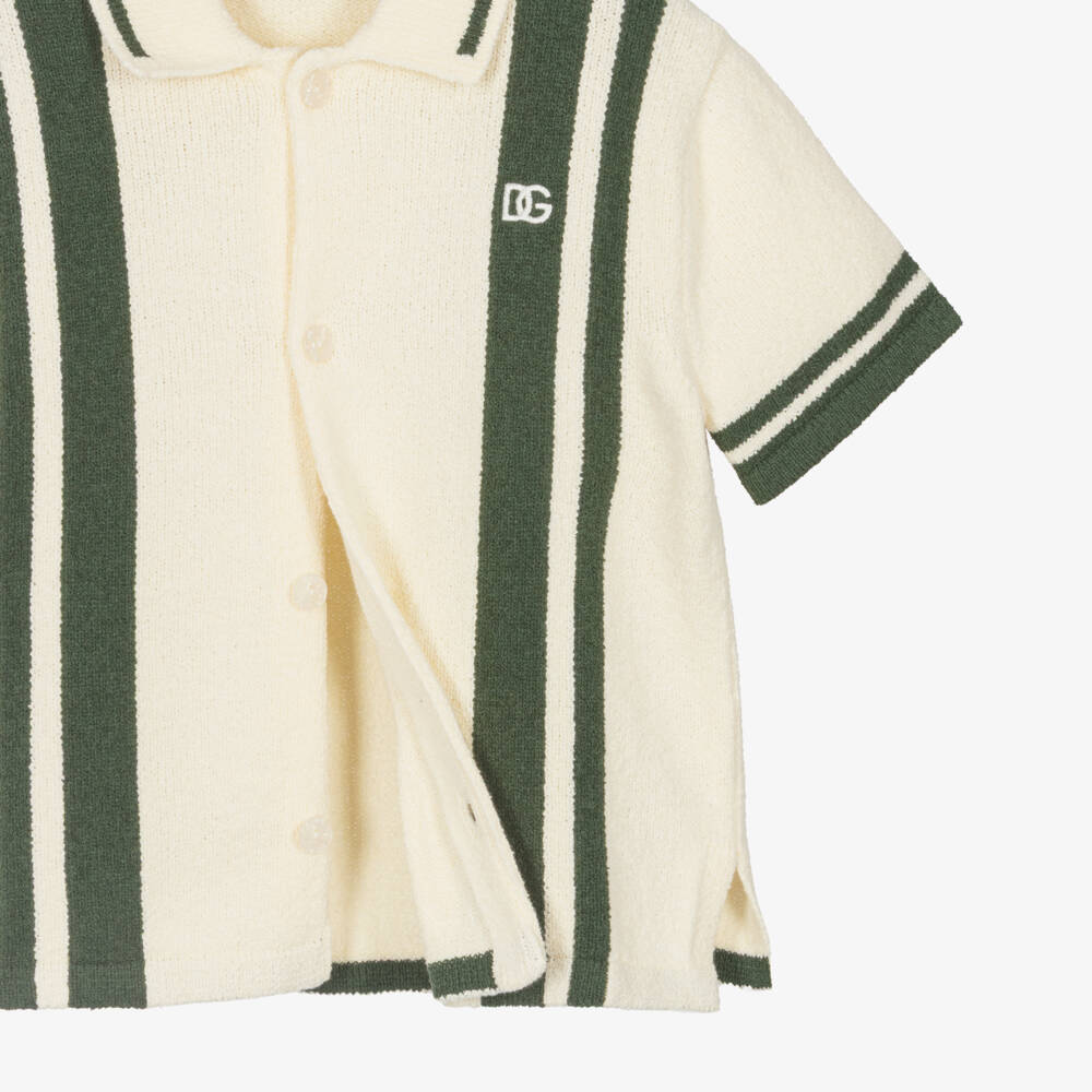 Dolce & Gabbana-Boys Ivory & Green Stripe Knitted Shirt | Childrensalon Outlet