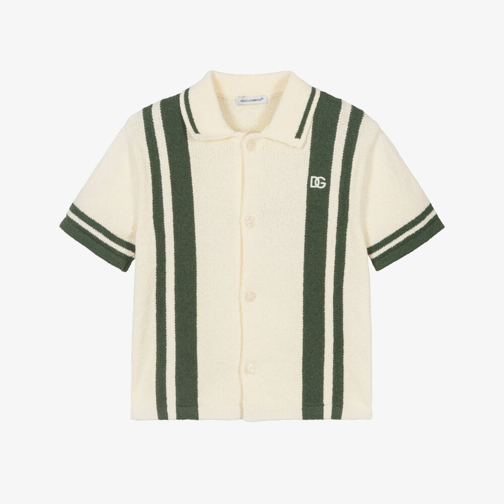 Dolce & Gabbana-Boys Ivory & Green Stripe Knitted Shirt | Childrensalon Outlet