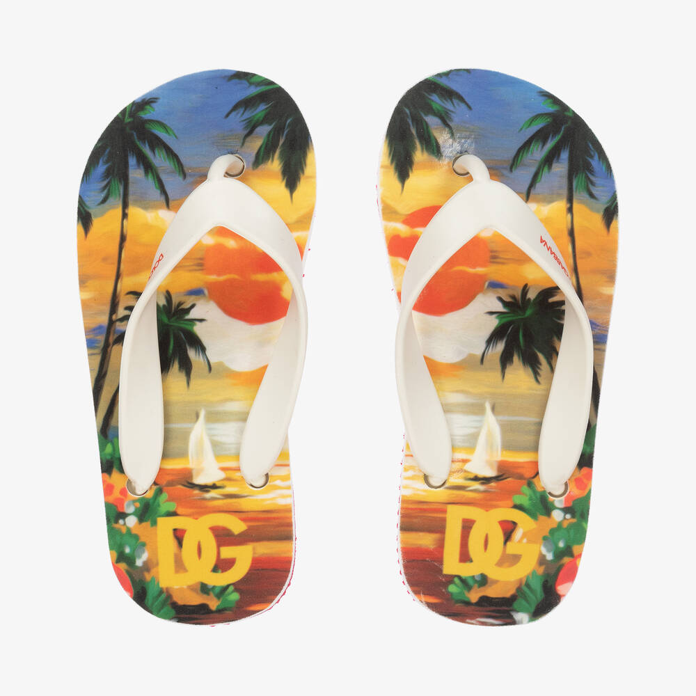 Dolce & Gabbana - Boys Ivory Hawaii Print Flip-Flops | Childrensalon