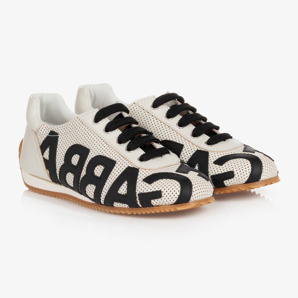 Dolce & Gabbana - Boys Ivory Leather Logo Trainers | Childrensalon