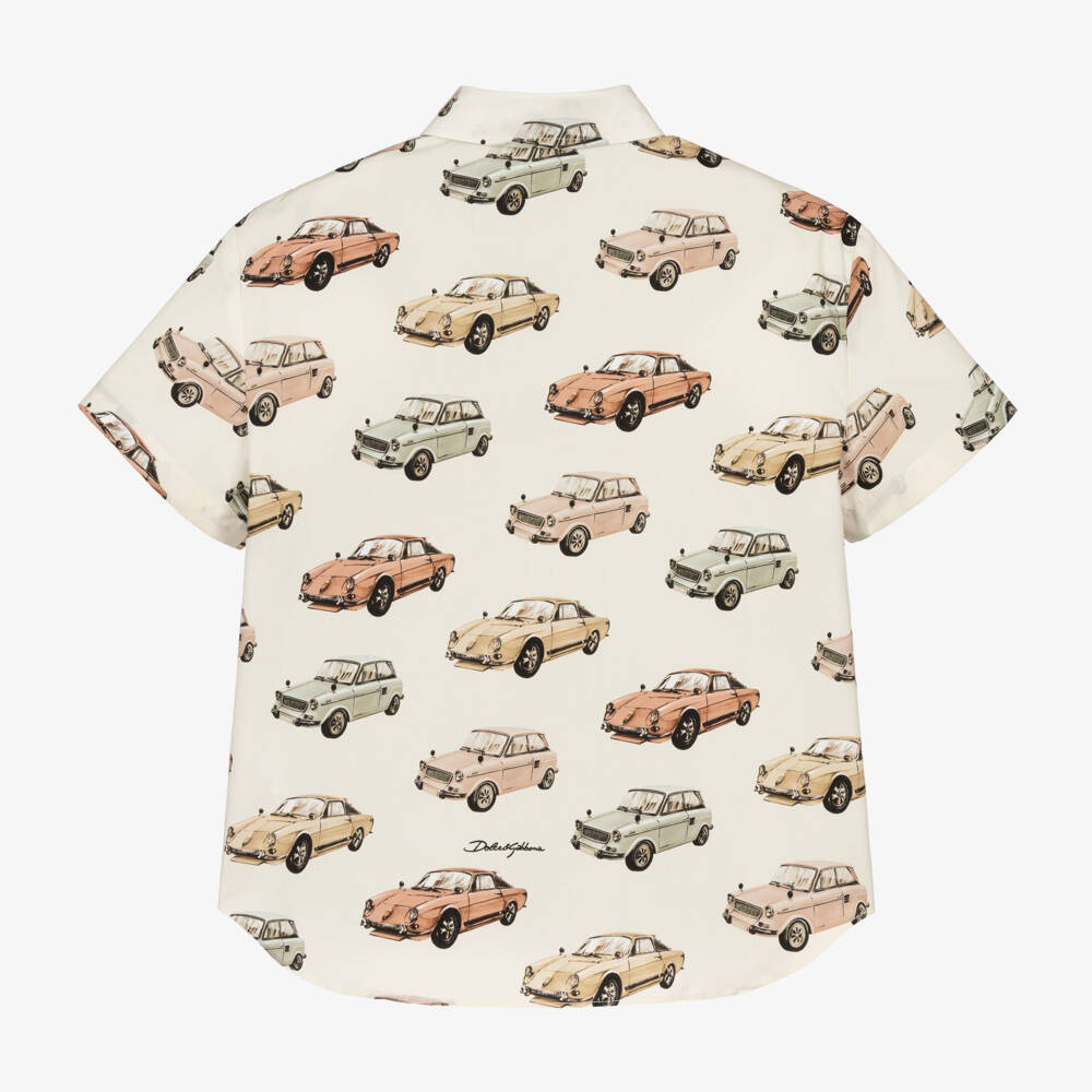 Dolce & Gabbana-قميص بطبعة كلاسيك كار قطن لون عاجي للأولاد | Childrensalon Outlet