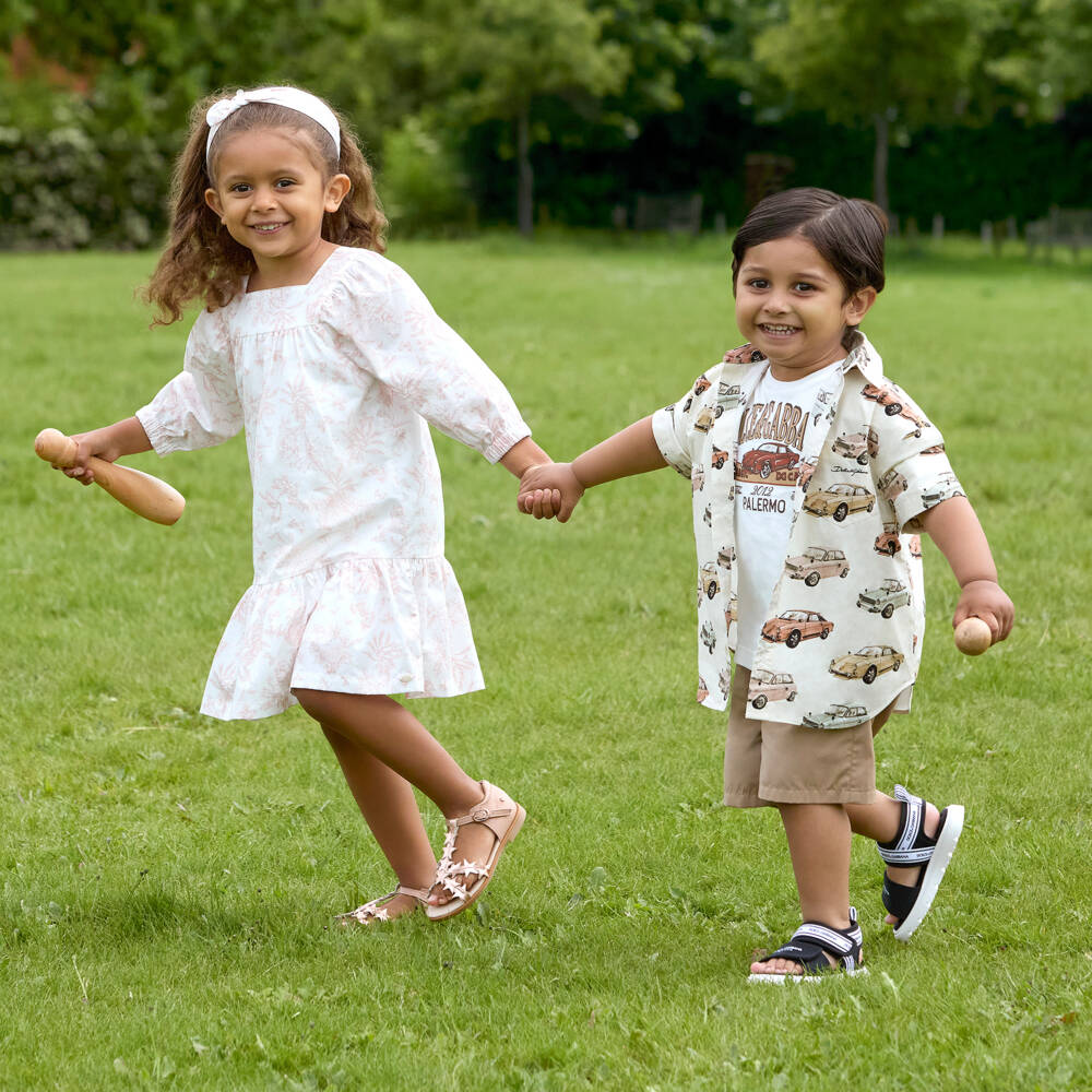 Dolce & Gabbana-قميص بطبعة كلاسيك كار قطن لون عاجي للأولاد | Childrensalon Outlet