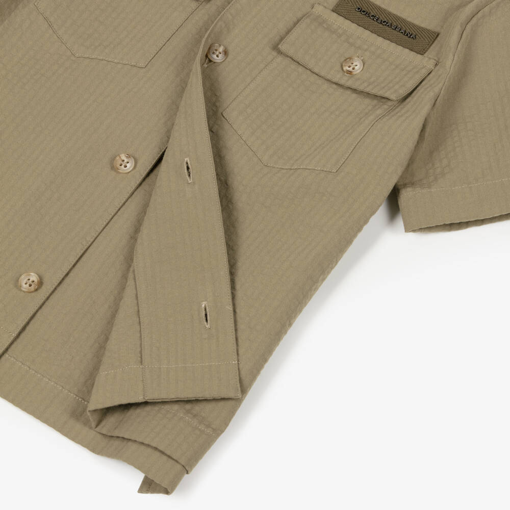 Dolce & Gabbana-Boys Khaki Green Cotton Seersucker Shirt | Childrensalon Outlet