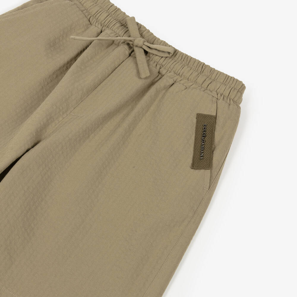 Dolce & Gabbana-Boys Khaki Green Cotton Seersucker Shorts | Childrensalon Outlet