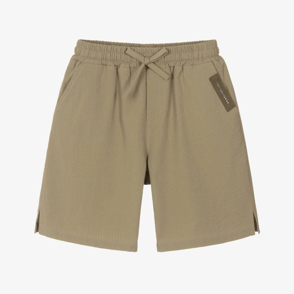 Dolce & Gabbana-Boys Khaki Green Cotton Seersucker Shorts | Childrensalon Outlet