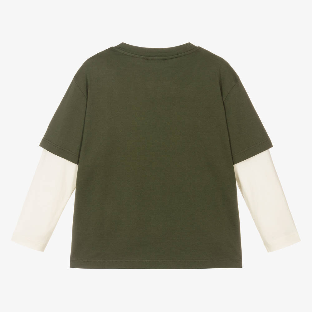 Dolce & Gabbana-Boys Khaki Green Logo T-Shirt | Childrensalon Outlet