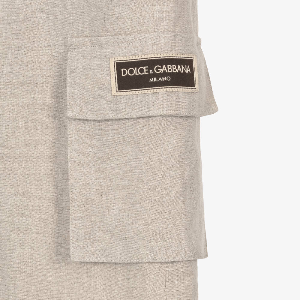Dolce & Gabbana-Boys Linen Beige Cargo Pants | Childrensalon Outlet