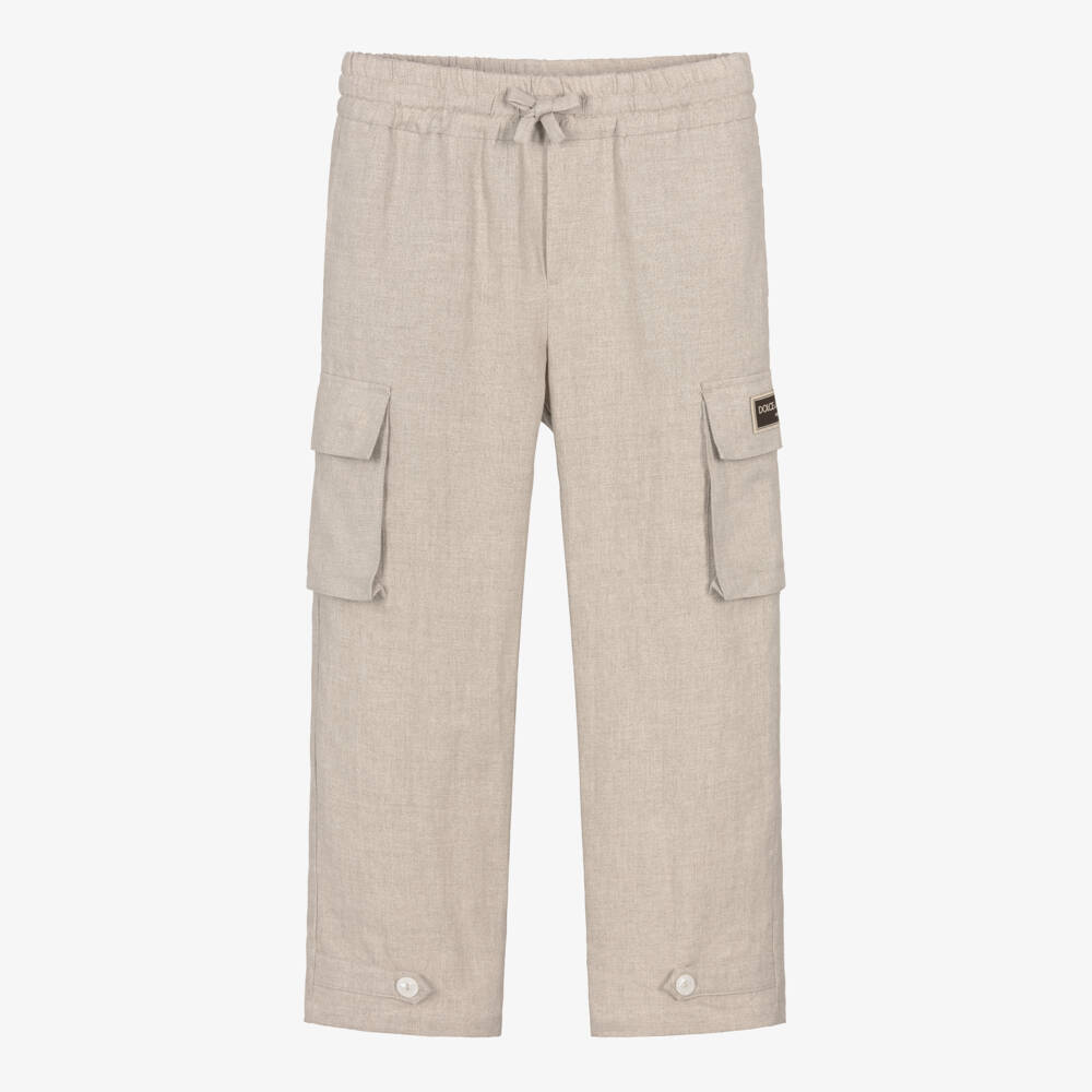 Dolce & Gabbana-Boys Linen Beige Cargo Pants | Childrensalon Outlet