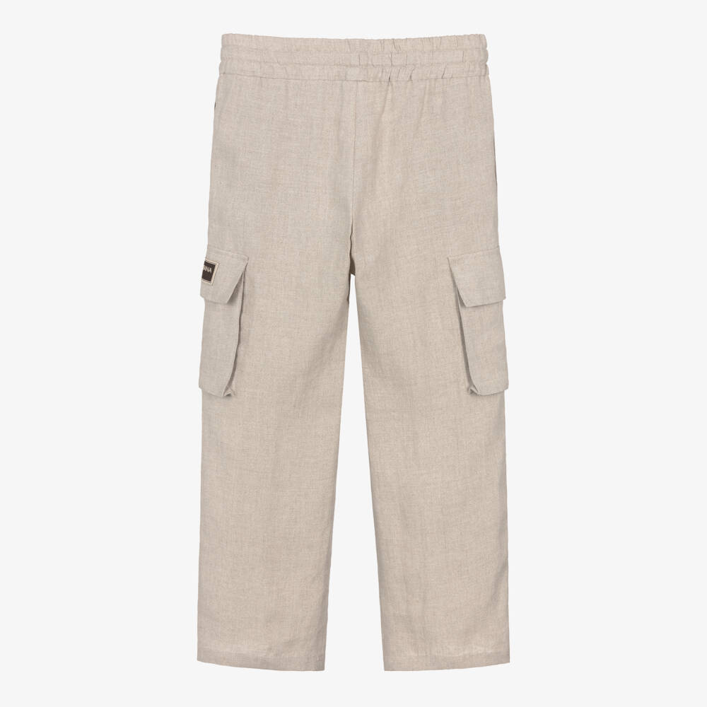 Dolce & Gabbana-Boys Linen Beige Cargo Pants | Childrensalon Outlet