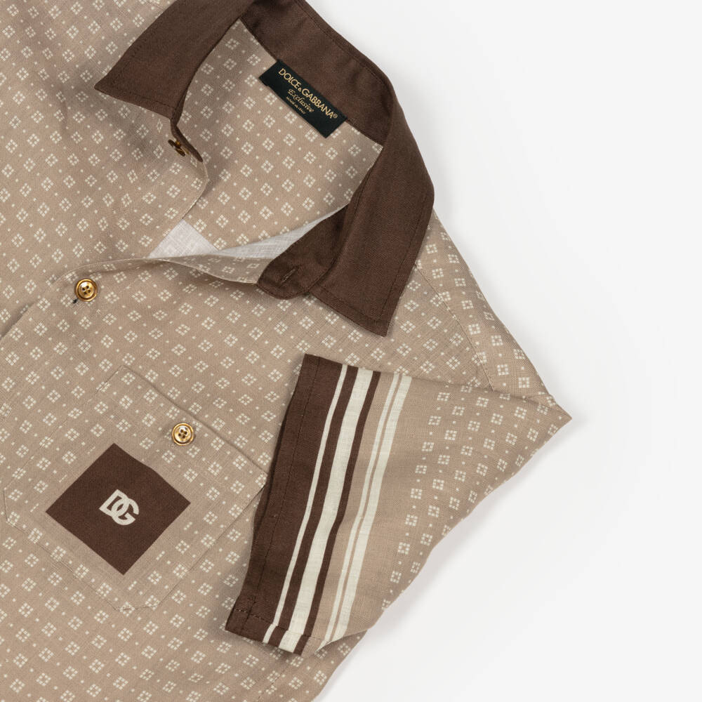 Dolce & Gabbana-Кремовая льняная рубашка с узором для мальчиков | Childrensalon Outlet