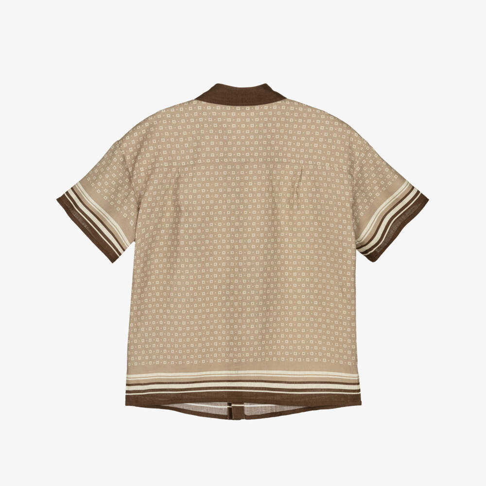 Dolce & Gabbana-Кремовая льняная рубашка с узором для мальчиков | Childrensalon Outlet