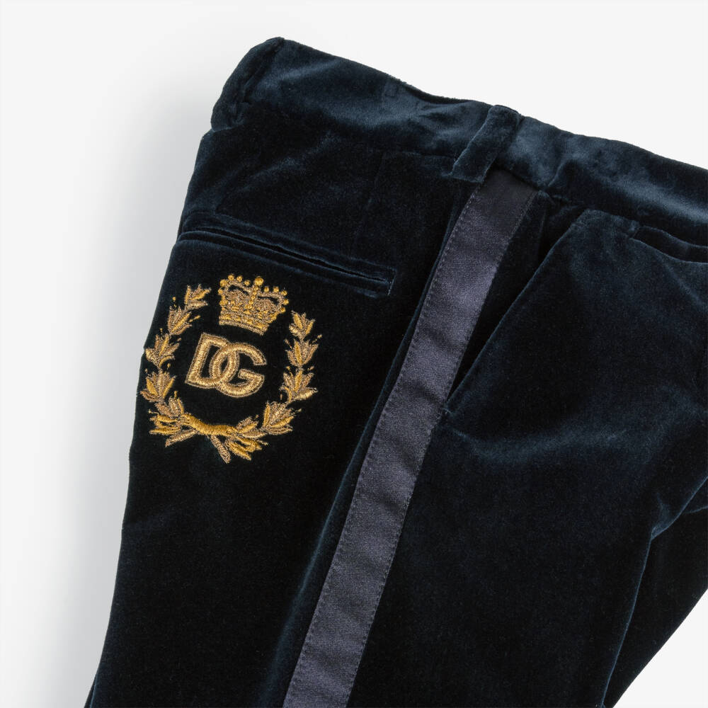 Dolce & Gabbana-Boys Luxurious Navy Velvet Slacks | Childrensalon Outlet
