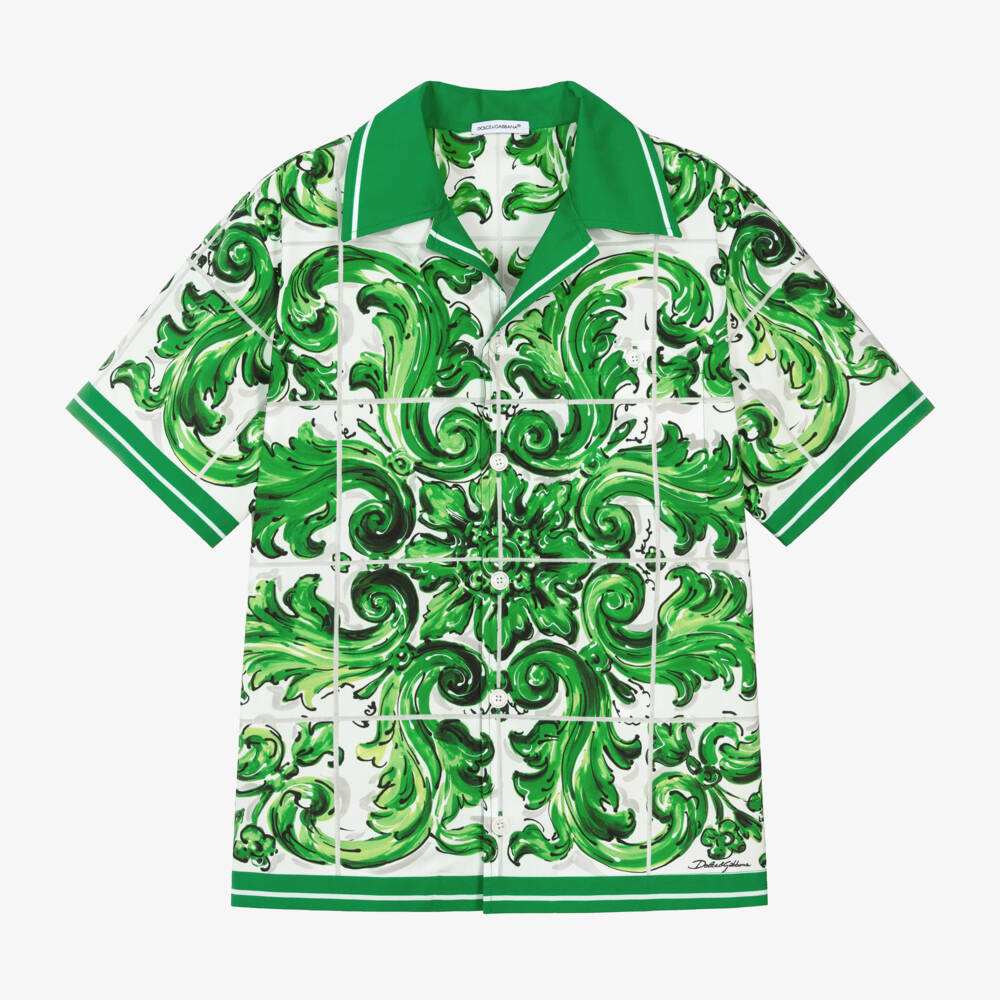 Dolce & Gabbana-Boys Majolica Green Cotton Shirt | Childrensalon Outlet