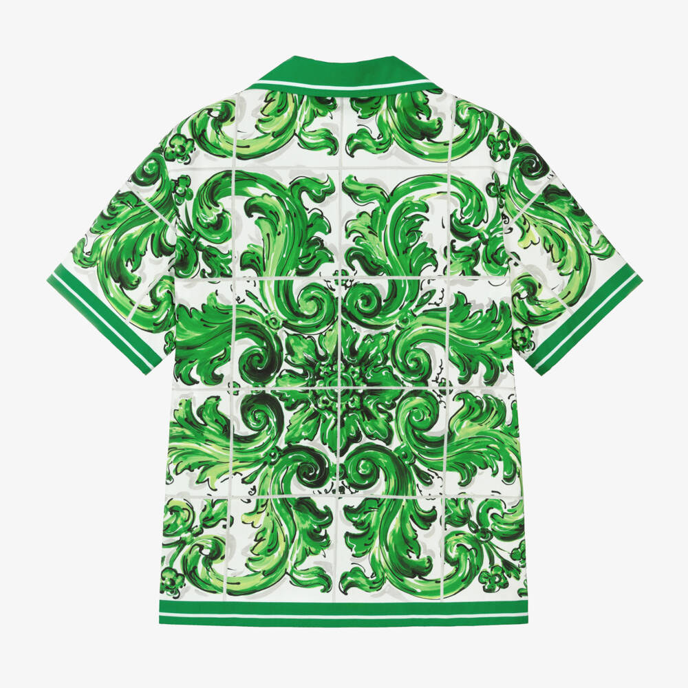 Dolce & Gabbana-Boys Majolica Green Cotton Shirt | Childrensalon Outlet
