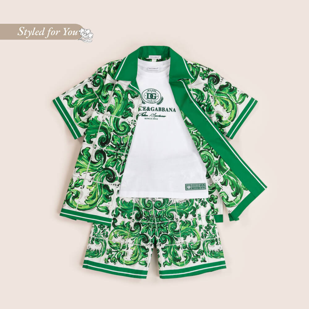 Dolce & Gabbana-Boys Majolica Green Cotton Shirt | Childrensalon Outlet