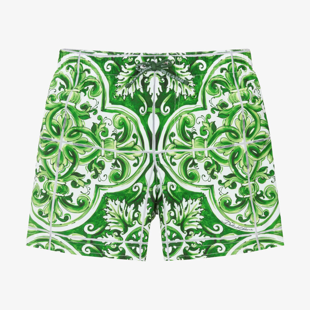 Dolce & Gabbana-Boys Majolica Green Swimwear Delight | Childrensalon Outlet