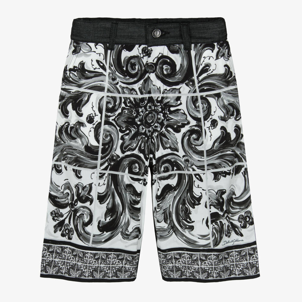 Dolce & Gabbana-Boys Majolica Print Chambray Shorts | Childrensalon Outlet