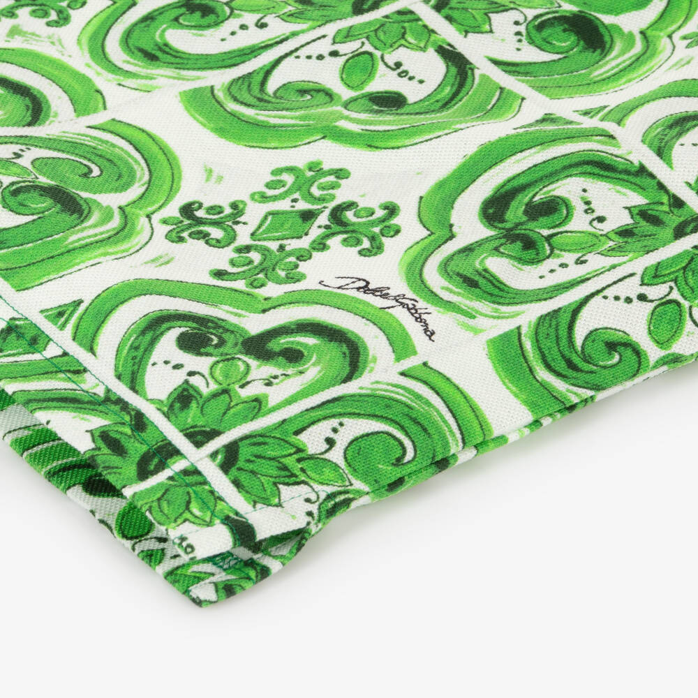 Dolce & Gabbana-Зеленая рубашка-поло из хлопка с майоликой для мальчиков | Childrensalon Outlet