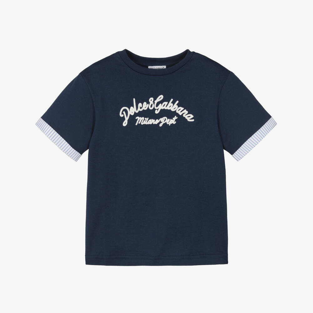 Dolce & Gabbana-تي شيرت قطني أزرق بحري للأولاد | Childrensalon Outlet
