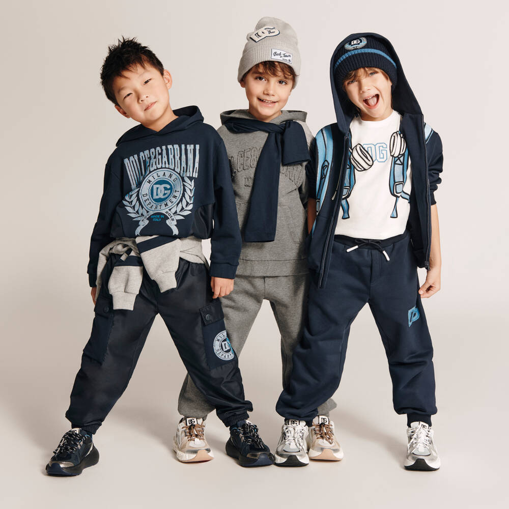 Dolce & Gabbana-Boys Navy Blue Cotton DG Cuffed Joggers | Childrensalon Outlet