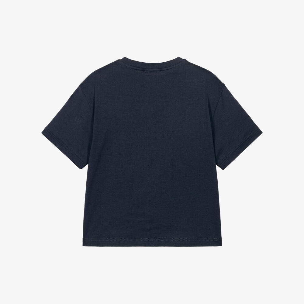 Dolce & Gabbana-Boys Navy Blue Cotton Embossed DG Logo T-Shirt | Childrensalon Outlet