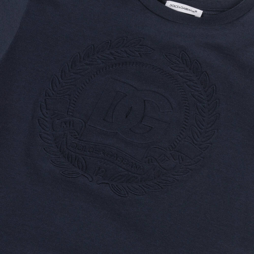 Dolce & Gabbana-Boys Navy Blue Cotton Embossed DG Logo T-Shirt | Childrensalon Outlet