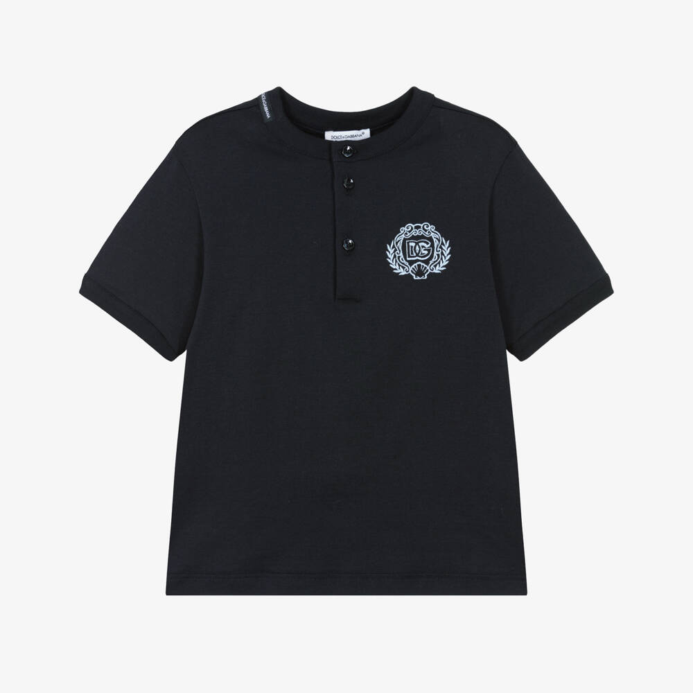 Dolce & Gabbana-Boys Navy Blue Cotton Henley T-Shirt | Childrensalon Outlet