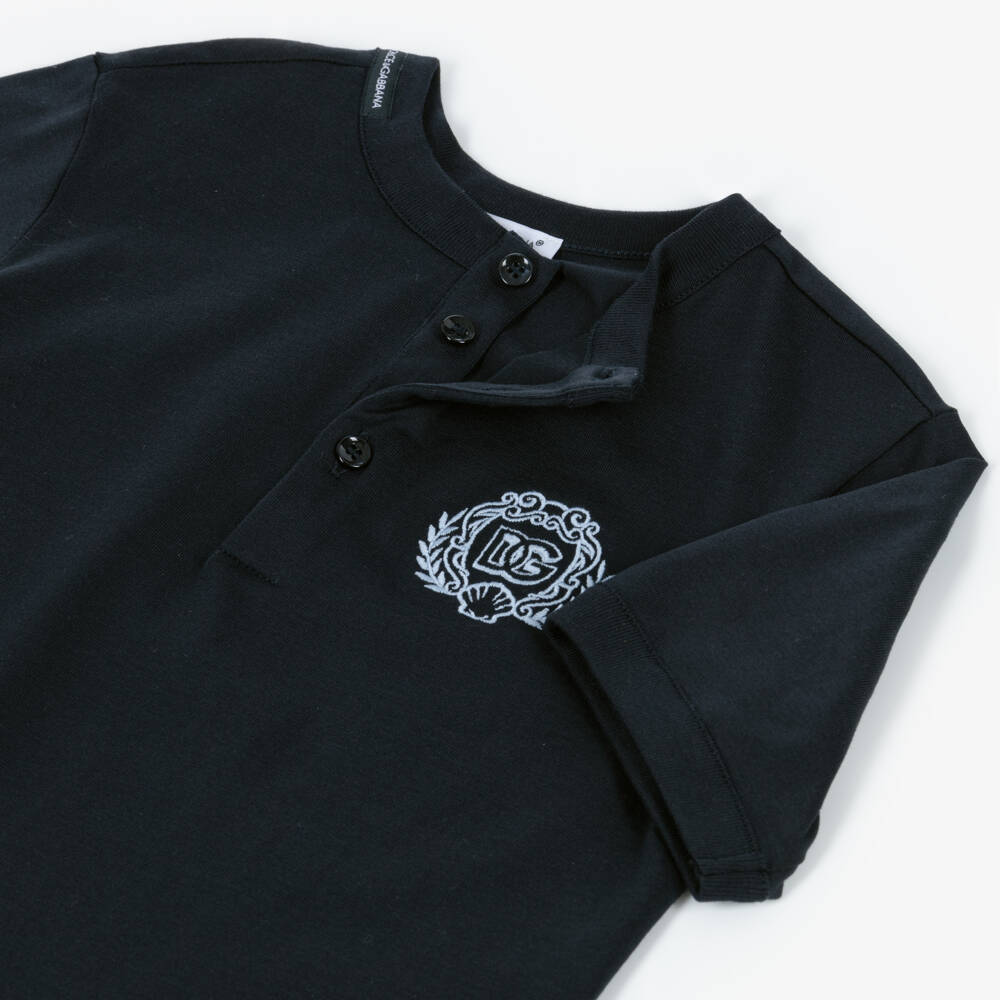 Dolce & Gabbana-Boys Navy Blue Cotton Henley T-Shirt | Childrensalon Outlet