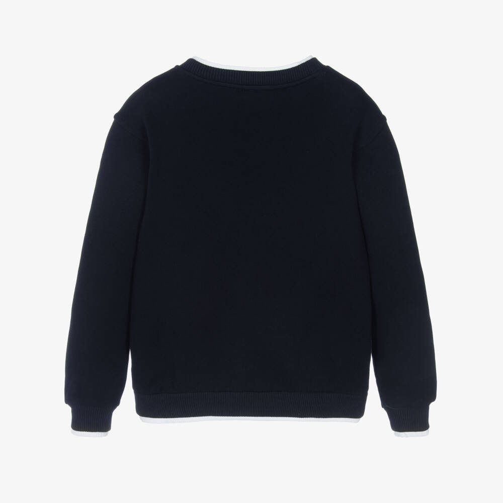 Dolce & Gabbana-Boys Navy Blue Cotton Sweatshirt with White Embroidered Logo | Childrensalon Outlet