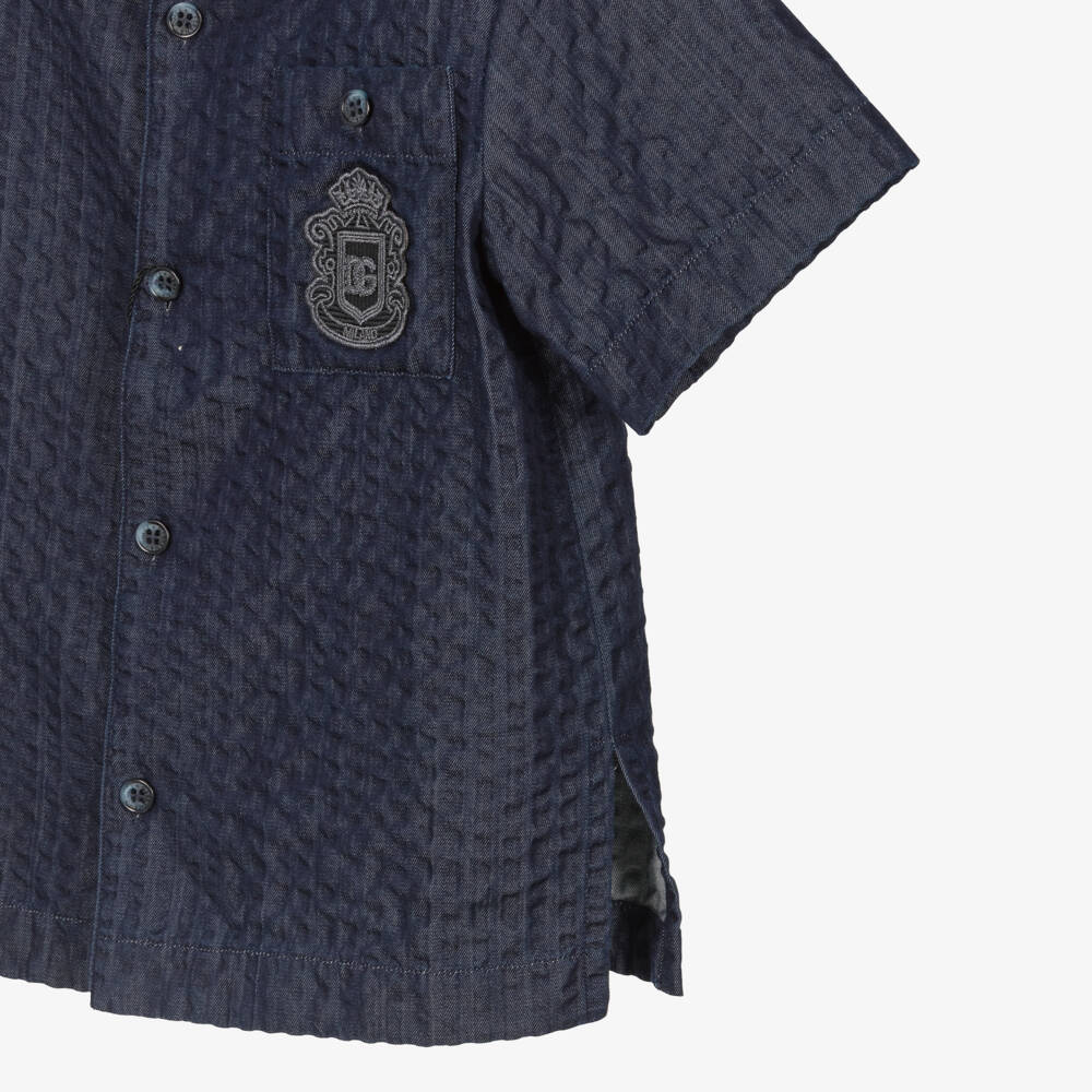 Dolce & Gabbana-Boys Navy Blue Denim Seersucker Shirt | Childrensalon Outlet