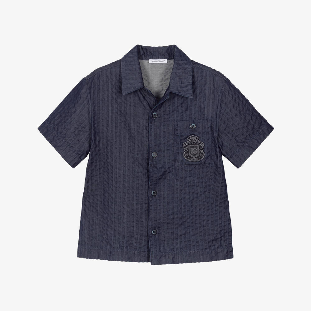 Dolce & Gabbana-Boys Navy Blue Denim Seersucker Shirt | Childrensalon Outlet