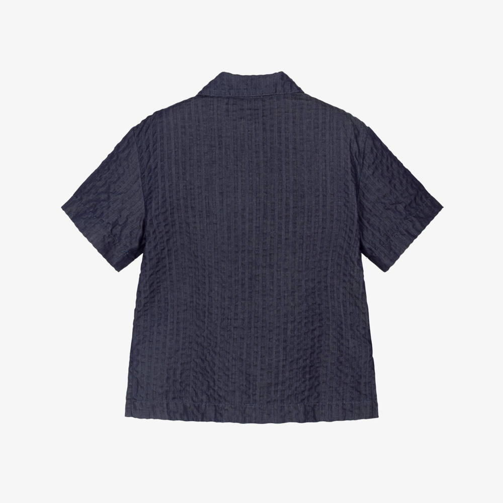 Dolce & Gabbana-Boys Navy Blue Denim Seersucker Shirt | Childrensalon Outlet