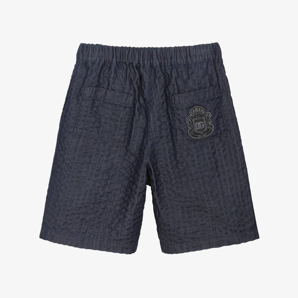 Dolce & Gabbana-Boys Navy Blue Denim Seersucker Shorts | Childrensalon Outlet