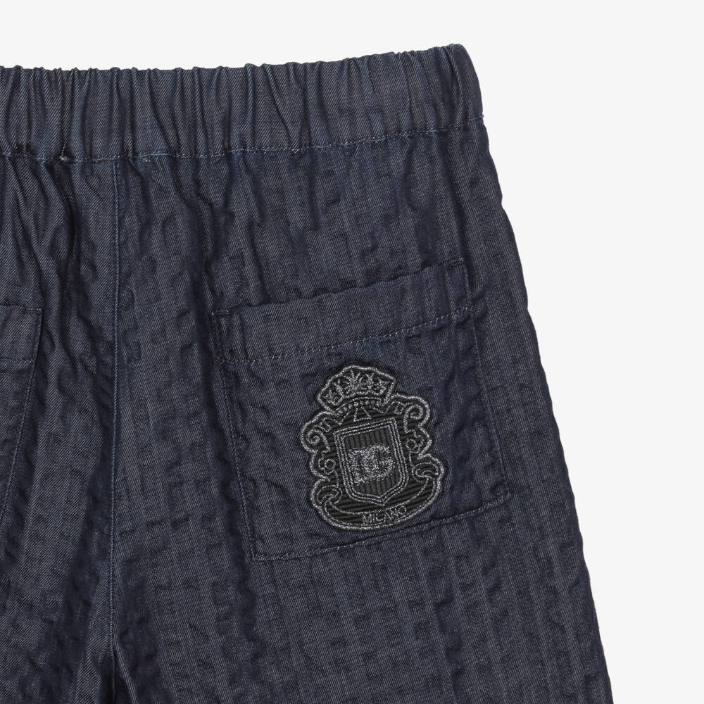 Dolce & Gabbana-Boys Navy Blue Denim Seersucker Shorts | Childrensalon Outlet