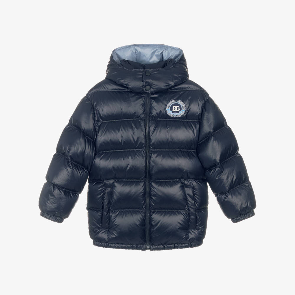 Dolce & Gabbana-Boys Navy Blue Down Padded Coat with DG Crest | Childrensalon Outlet