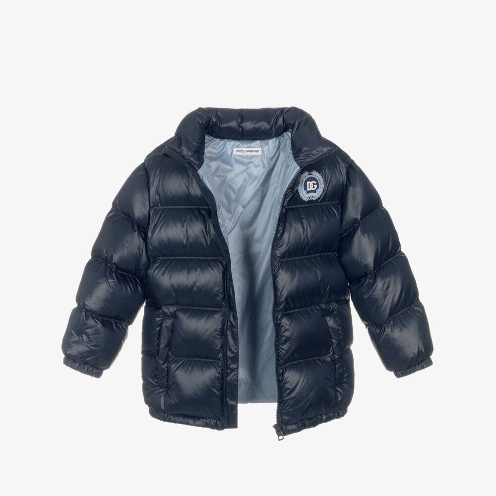 Dolce & Gabbana-Boys Navy Blue Down Padded Coat with DG Crest | Childrensalon Outlet