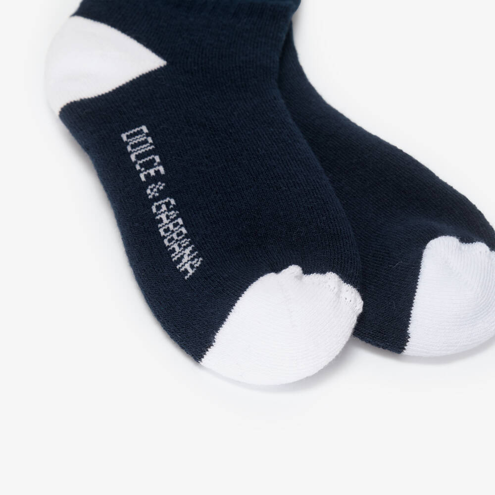 Dolce & Gabbana-Boys Navy Blue Knitted Socks with Crest Logo | Childrensalon Outlet