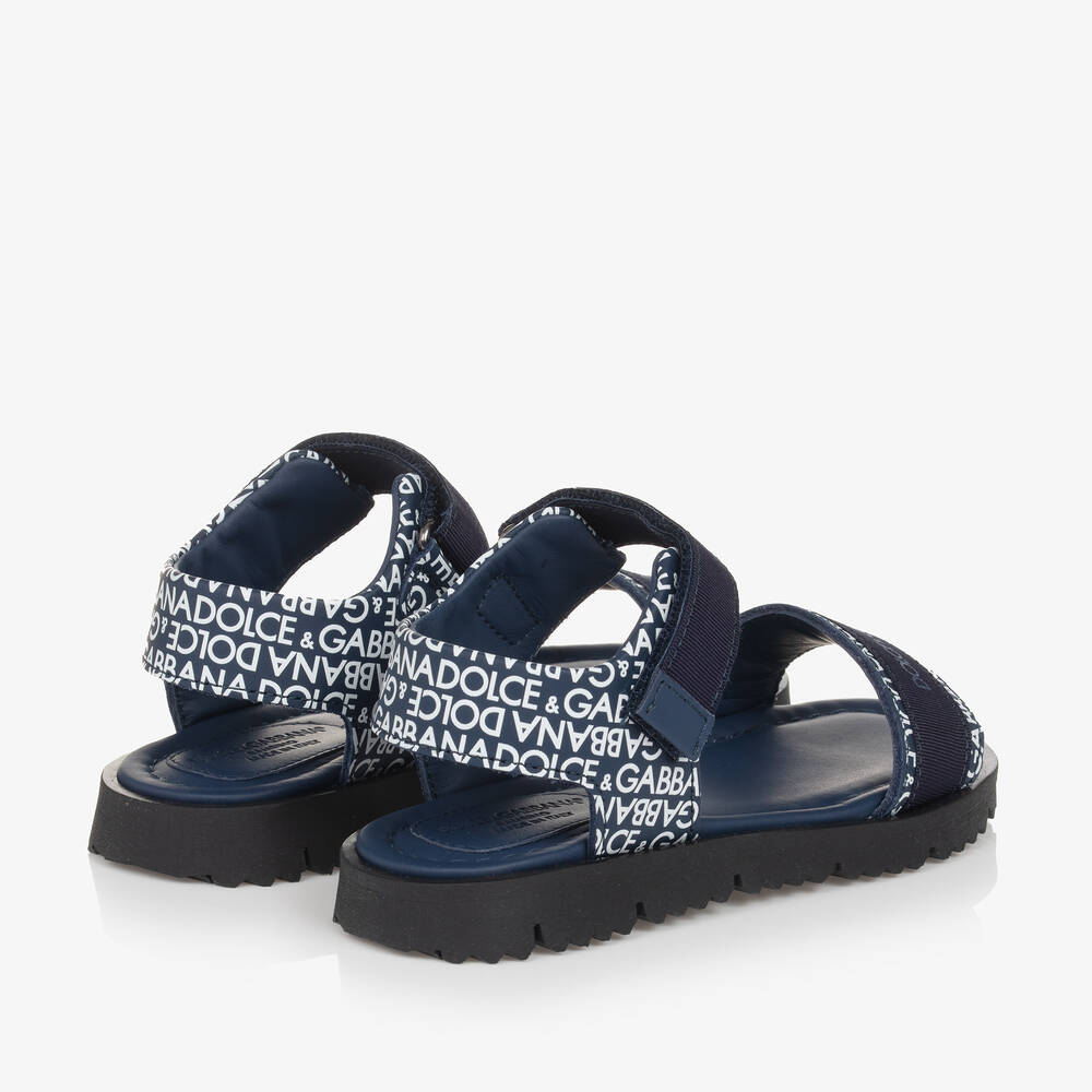 Dolce gabbana boys navy blue leather sandals childrensalon outlet
