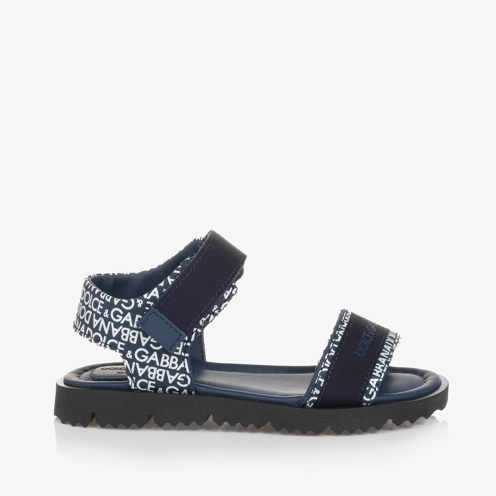 Dolce gabbana boys navy blue leather sandals childrensalon outlet