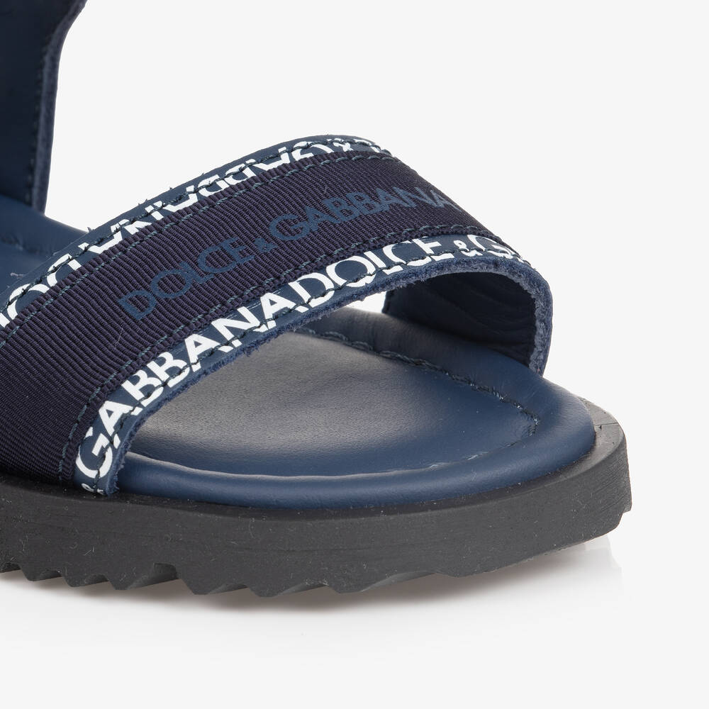 Dolce gabbana boys navy blue leather sandals childrensalon outlet