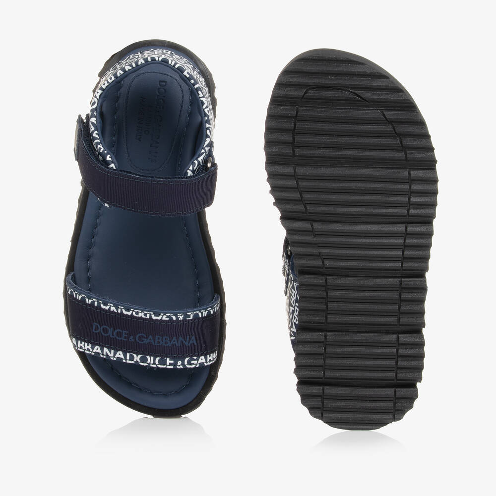Dolce gabbana boys navy blue leather sandals childrensalon outlet