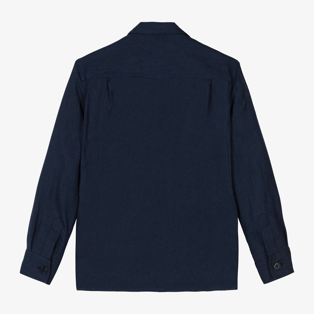 Dolce & Gabbana-Boys Navy Blue Linen Shirt | Childrensalon Outlet