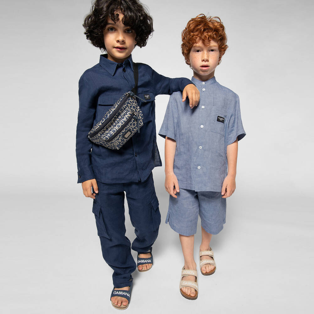 Dolce Gabbana Boys Navy Blue Linen Shirt