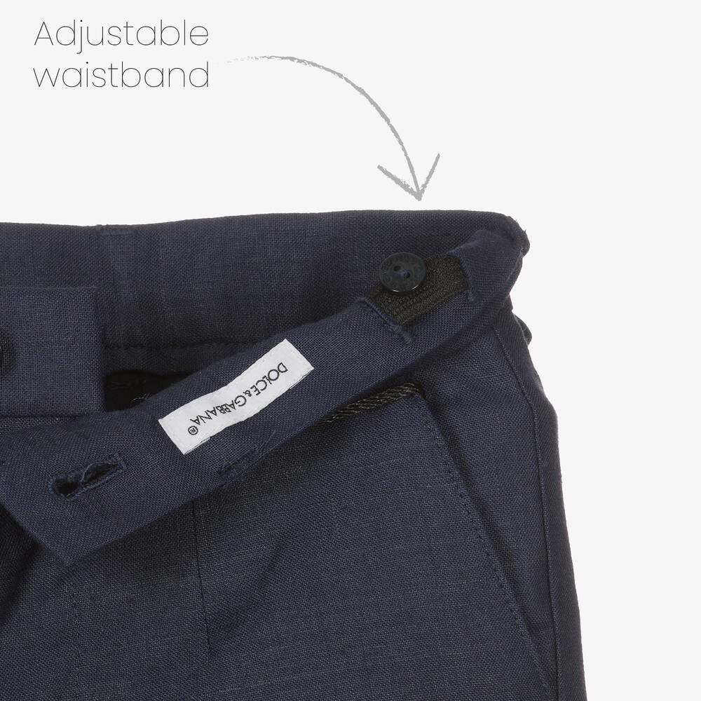 Dolce & Gabbana-Boys Navy Blue Linen Trousers | Childrensalon Outlet