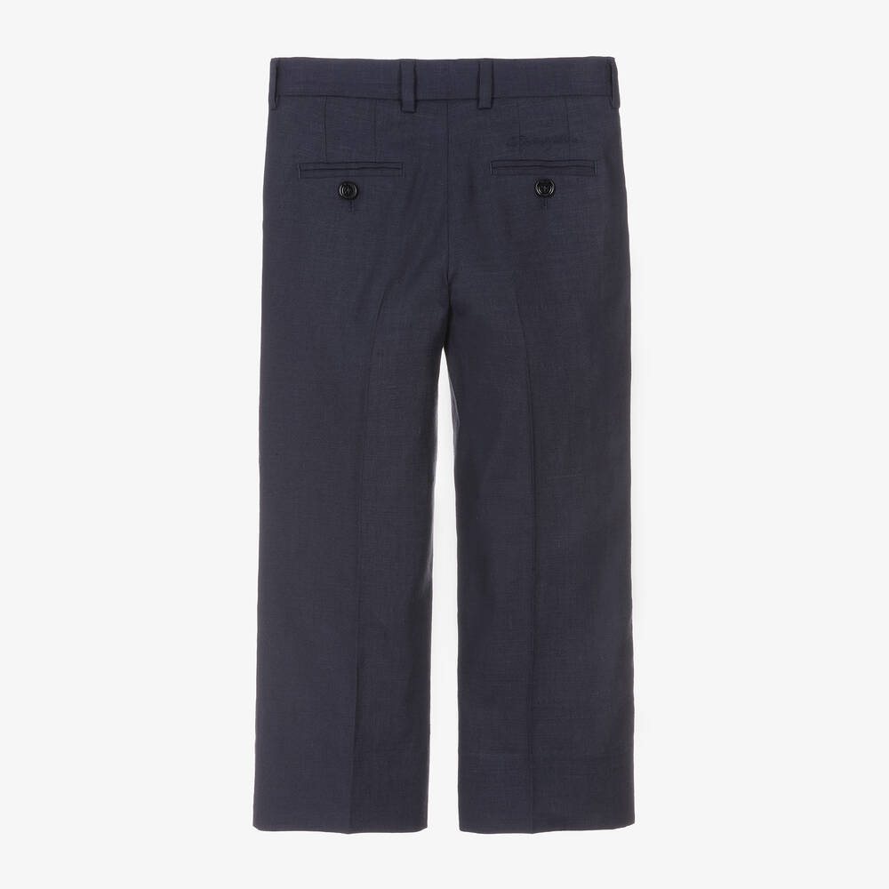 Dolce & Gabbana-Boys Navy Blue Linen Trousers | Childrensalon Outlet