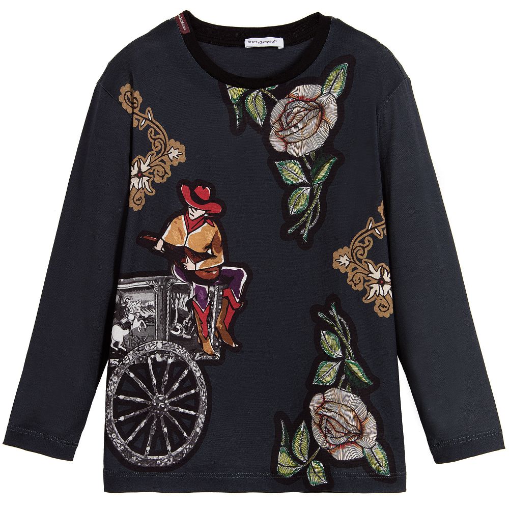 Dolce & Gabbana - توب قطن جيرسي لون كحلي للأولاد | Childrensalon