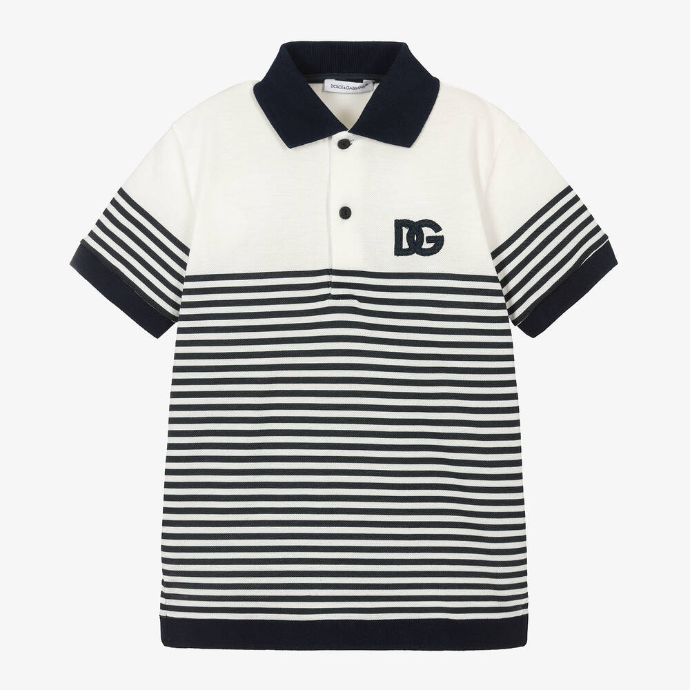 Dolce & Gabbana-Boys Navy Blue Striped Cotton Polo Shirt | Childrensalon Outlet